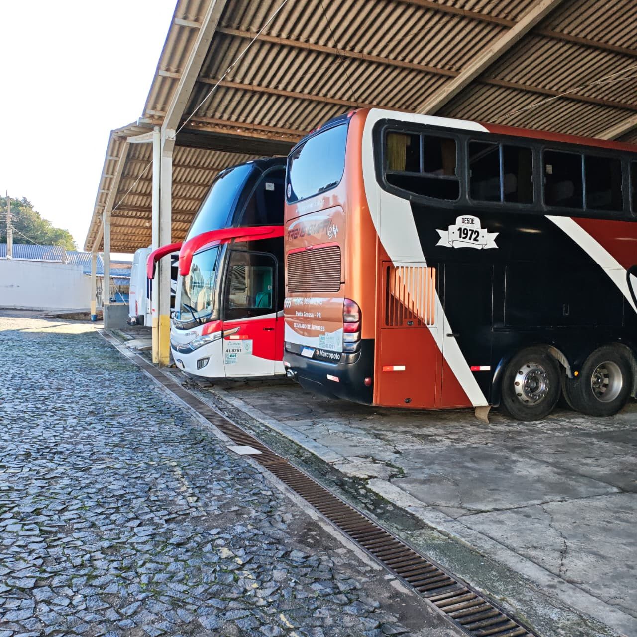 Traseira dos ônibus 550 e 555 na garagem